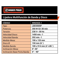 Lijadora De Banco Con Banda Y Disco 350 W Dowen Pagio