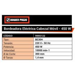 Bordeadora Eléctrica 450W Corte 300MM Dowen Pagio