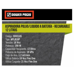 Aspiradora Bateria Polvo Liquido 12l Dowen Pagio