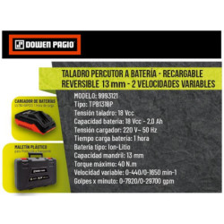 Taladro Atronillador Percutor A Bateria Dowen Pagio 13mm 18V Flex One