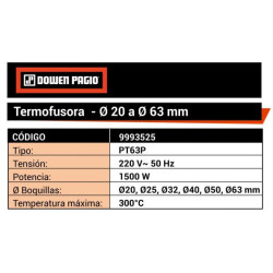 Termofusora C/Boquillas Ø 20 A 63 Mm 1500 W Dowen Pagio