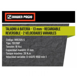 Taladro Atornillador A Batería 13mm 18V Dowen Pagio Solo Cuerpo